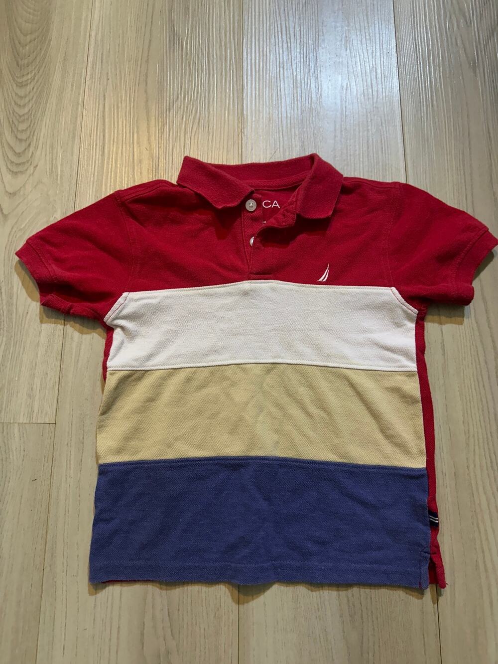 Nautica Boys Polo Shirt Size 4T Short Sleeve Colorblock Red White Tan Blue